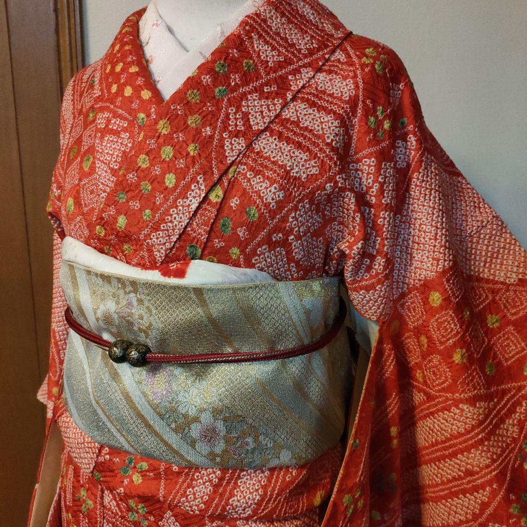 専用です。　正絹　豪華！総絞り　小紋　クリスマスお正月に　赤