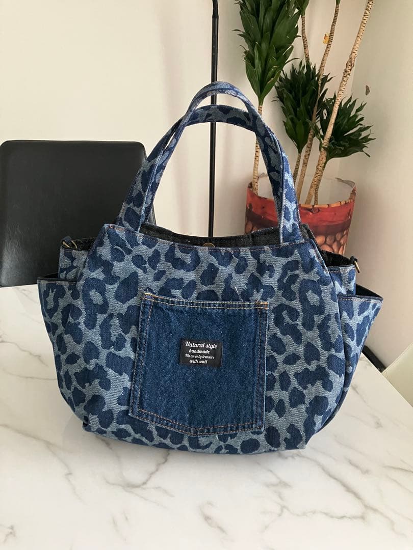 864 しま　デニムリメイクバック　ハンドメイド　4点