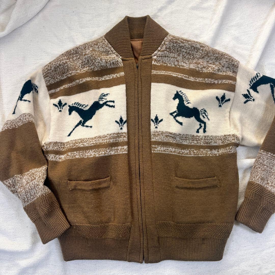 Lui Chantant リバーシブル ニットブルゾン 馬柄