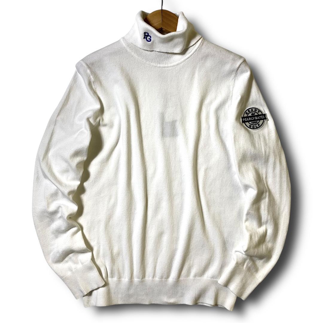 1 パーリーゲイツ 定1.9万 ビッグロゴ タートルネック 長袖 ニット 白