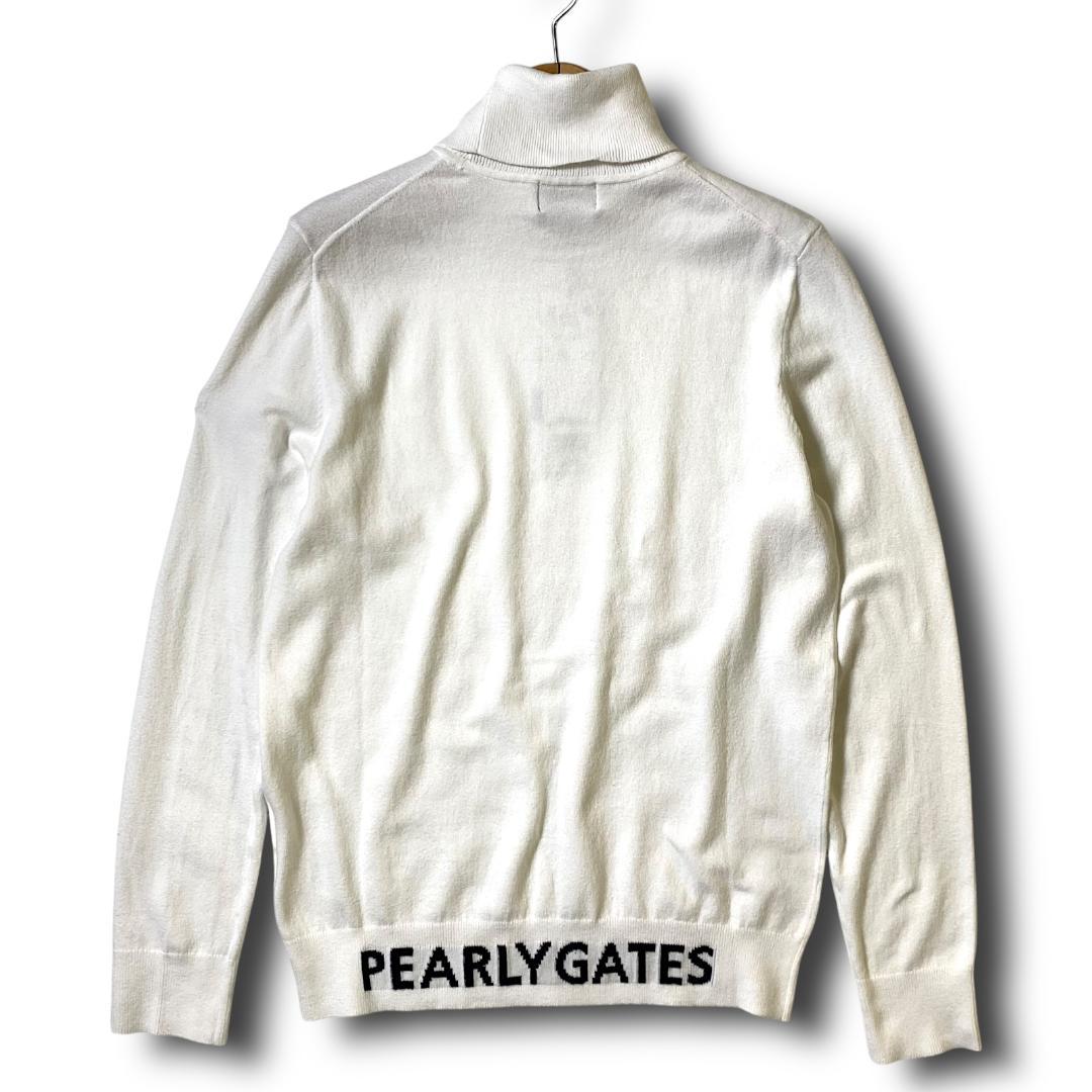 1 パーリーゲイツ 定1.9万 ビッグロゴ タートルネック 長袖 ニット 白