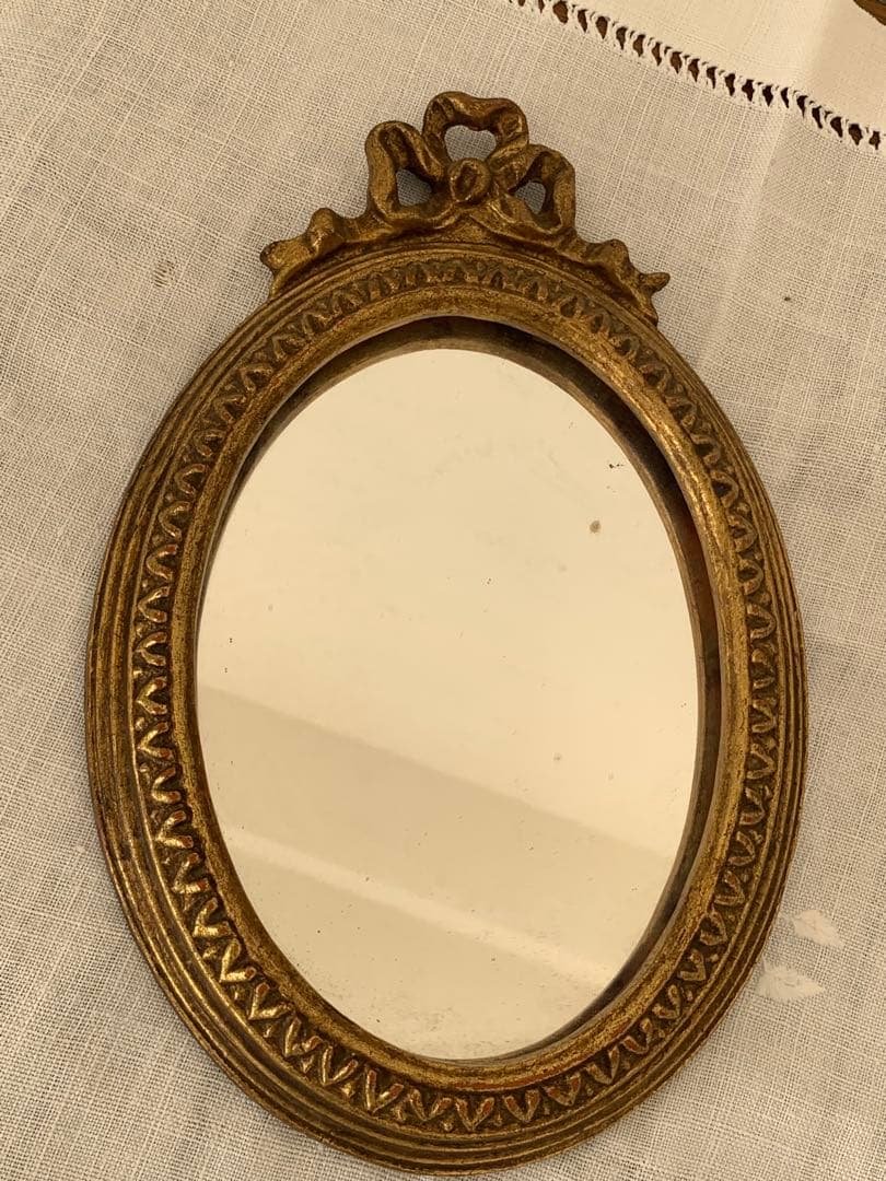 YOSHIDA フランス　蚤の市　リボンモチーフ　鏡　壁掛け　ブロカント