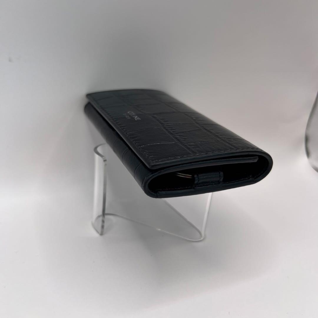 CELINE キーケース　クロコ　6連　ブラック　型押し　カーフスキン　黒色