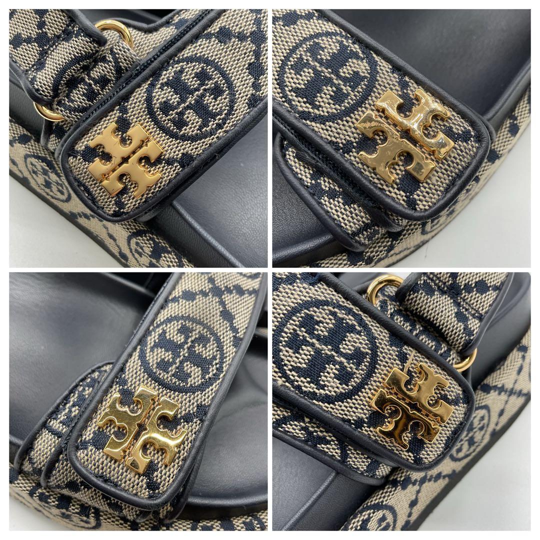 トリーバーチ サンダル Tモノグラム ゴールド カーキ キャンバス 23cm