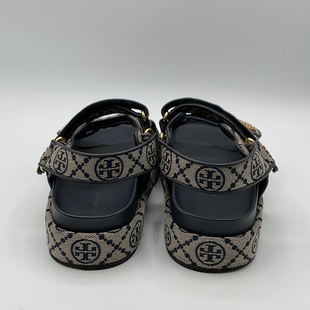 トリーバーチ サンダル Tモノグラム ゴールド カーキ キャンバス 23cm