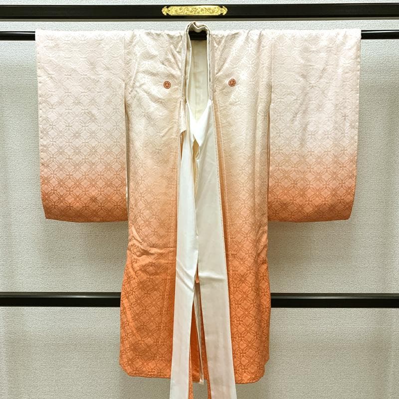 502ax50□お宮参り 女児 長襦袢付 七五三にも 五つ紋 色無地 地紋□美品