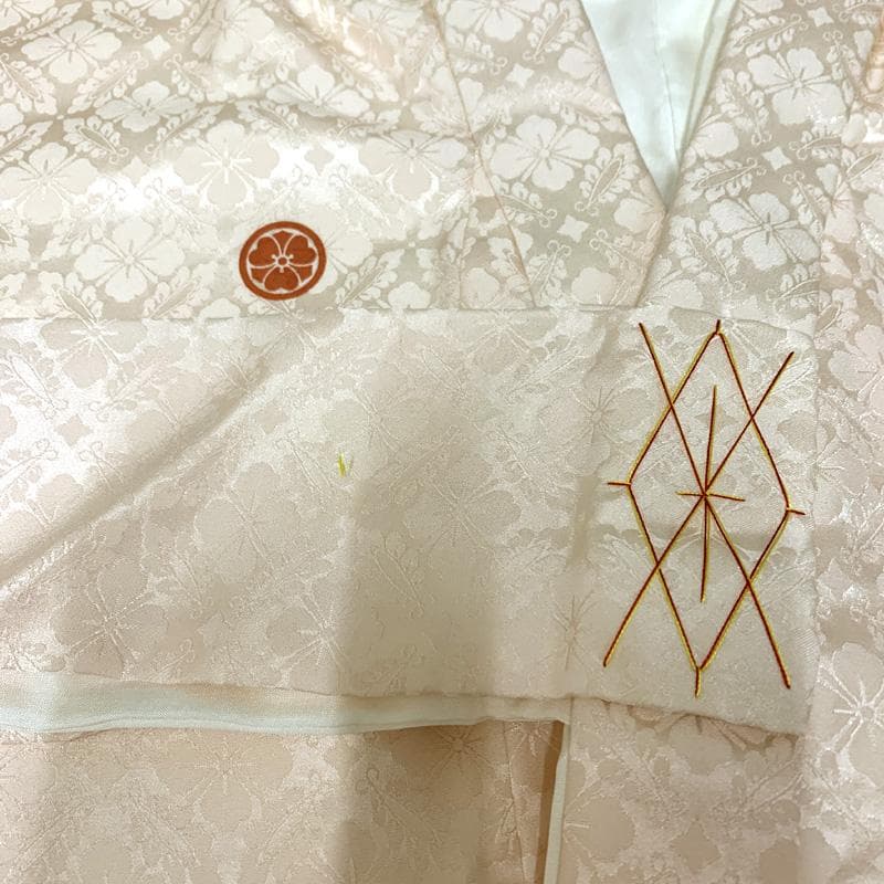 502ax50□お宮参り 女児 長襦袢付 七五三にも 五つ紋 色無地 地紋□美品