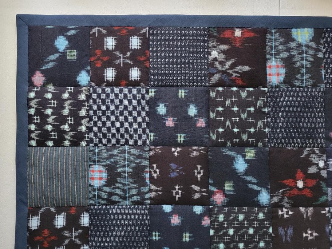 卵かけごはん 四角つなぎのパッチワークマット もめん古布 2点