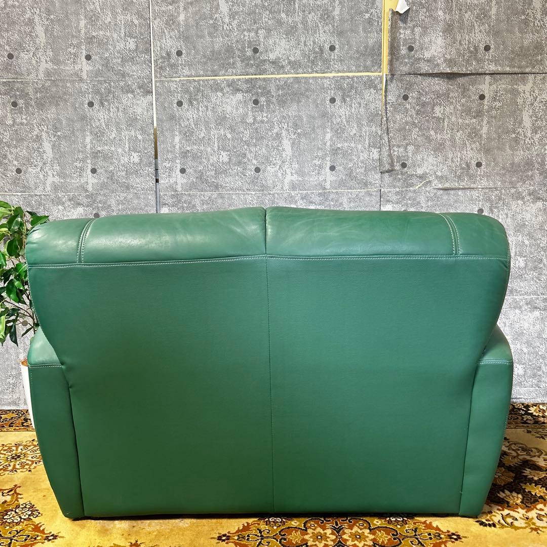 ask꧁革素材꧂2人掛けアームソファ1脚 グリーン レザー 合成皮革 応接