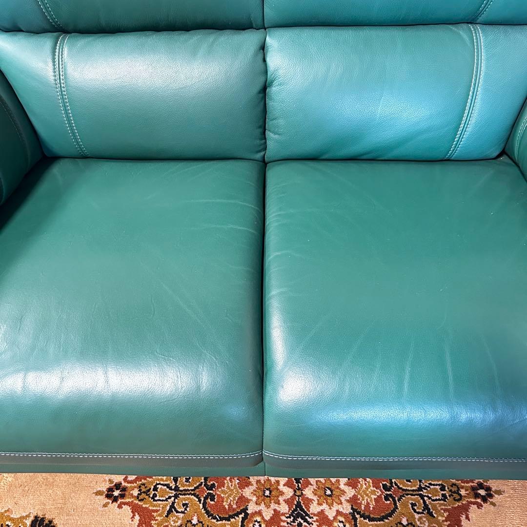 ask꧁革素材꧂2人掛けアームソファ1脚 グリーン レザー 合成皮革 応接