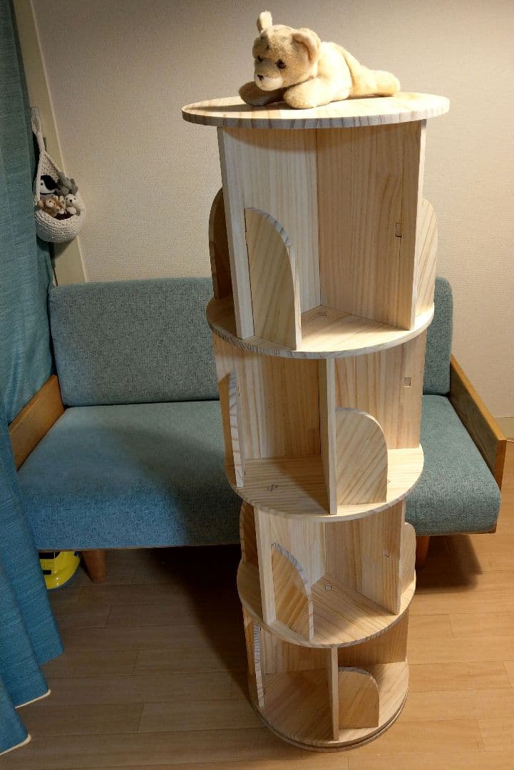 無垢材回転式本棚 4段 交互タイプ　直接引取1200円値引き