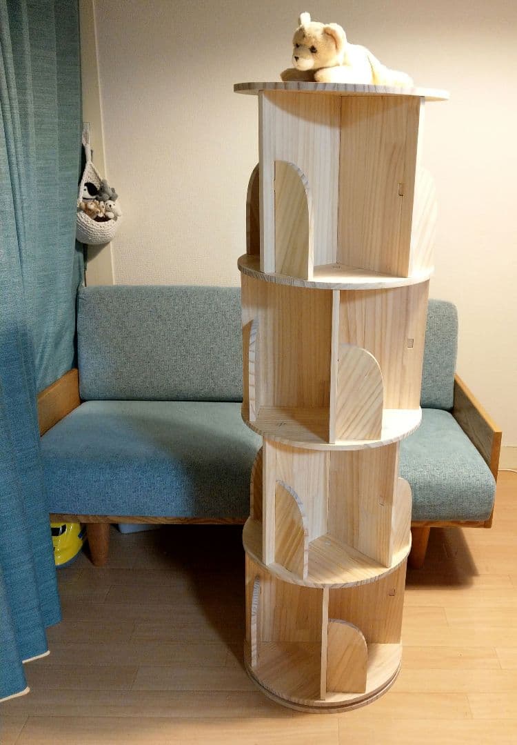 無垢材回転式本棚 4段 交互タイプ　直接引取1200円値引き