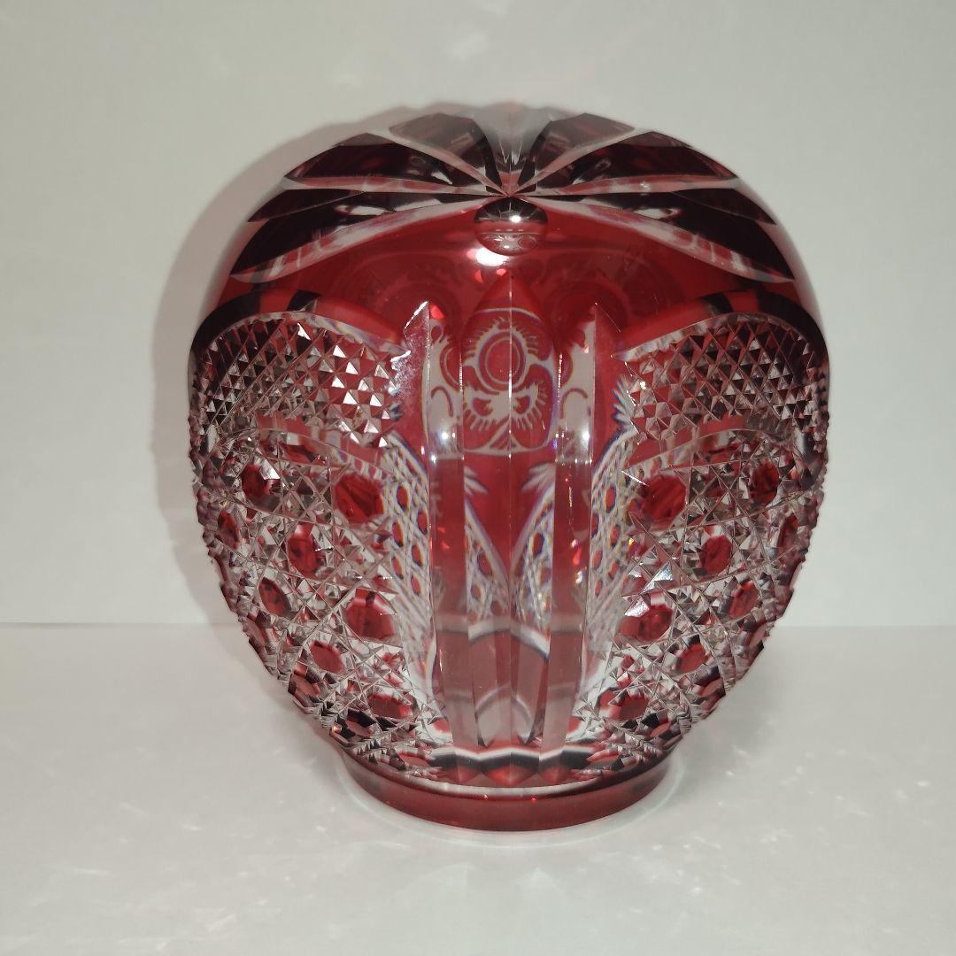 【希少美品】カガミクリスタル 祝だるま(大)　金赤 江戸切子 達磨 ダルマ