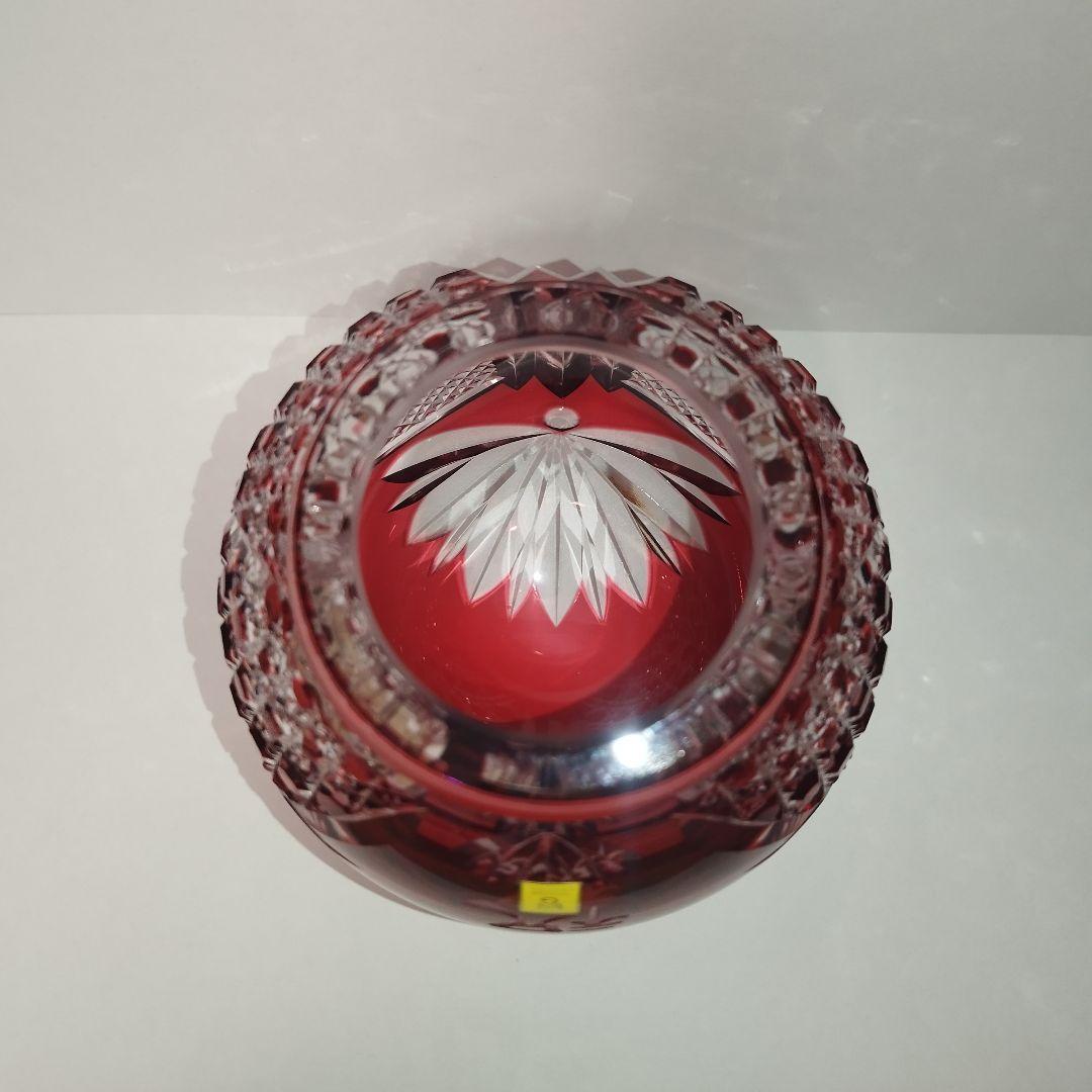 【希少美品】カガミクリスタル 祝だるま(大)　金赤 江戸切子 達磨 ダルマ