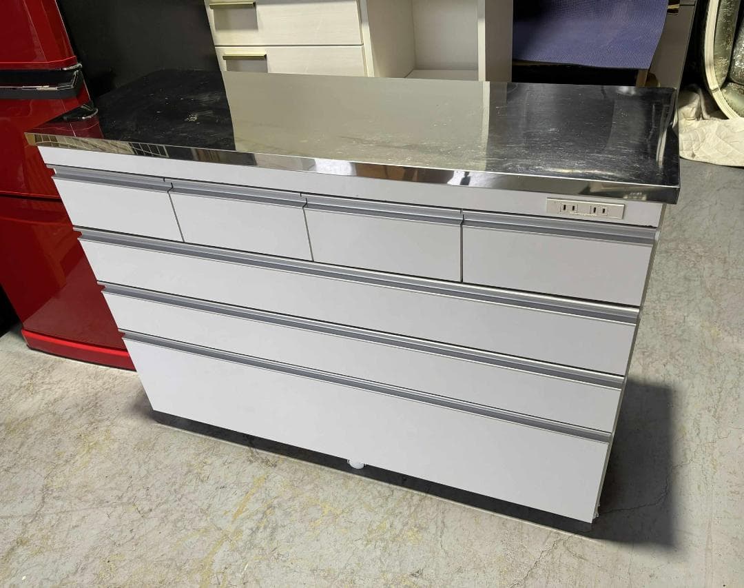 りん 昇光家具のステンレストップキッチンカウンターコンセントキャスター付き