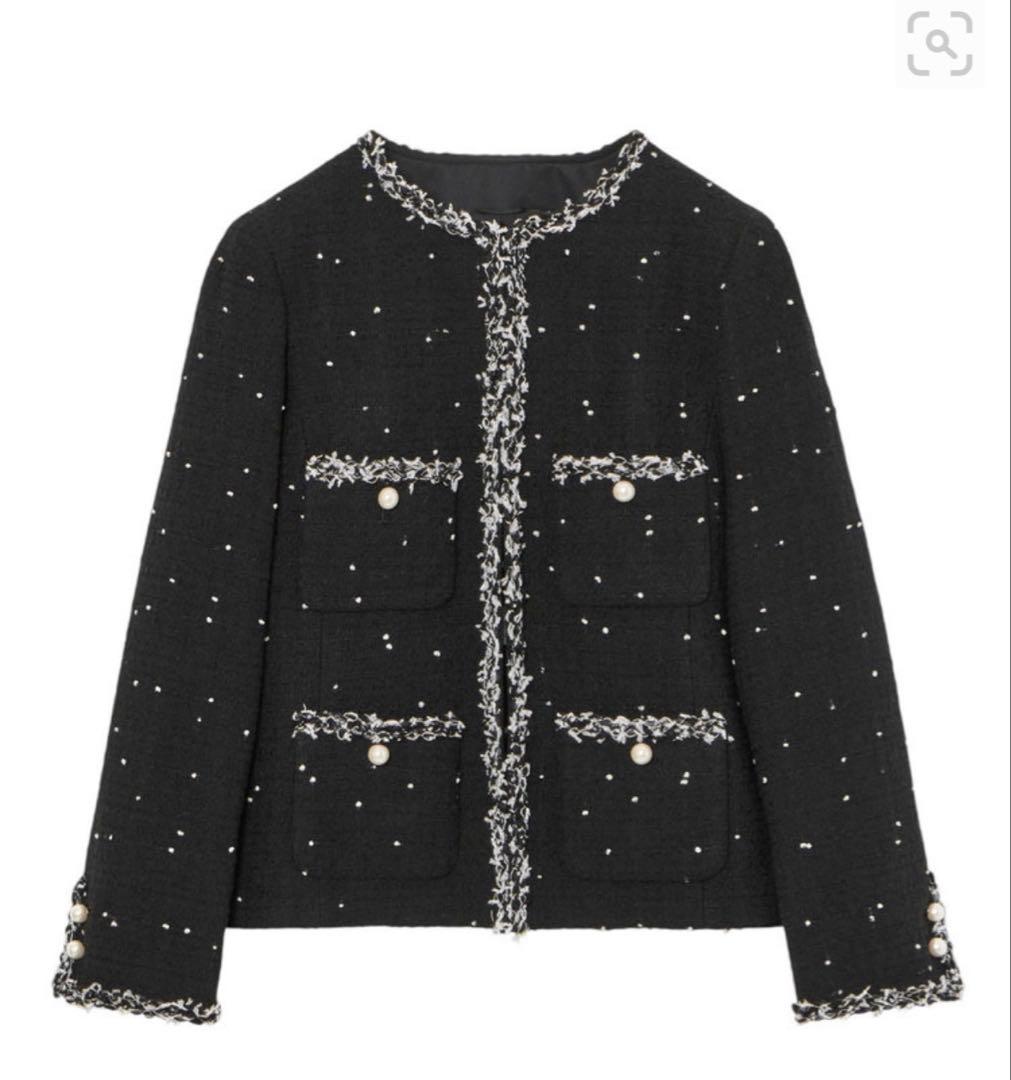 2025年新作ミニドットツイードノーカラー ジャケット　アナイ