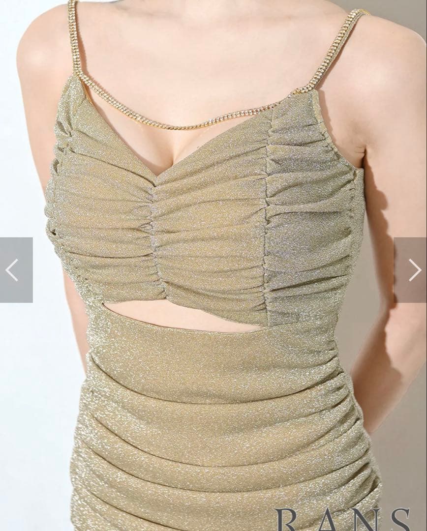 RANSミニ/ドレス/ワンピース/ゴールド/キャミ/タイト/ラメ/ビジュー