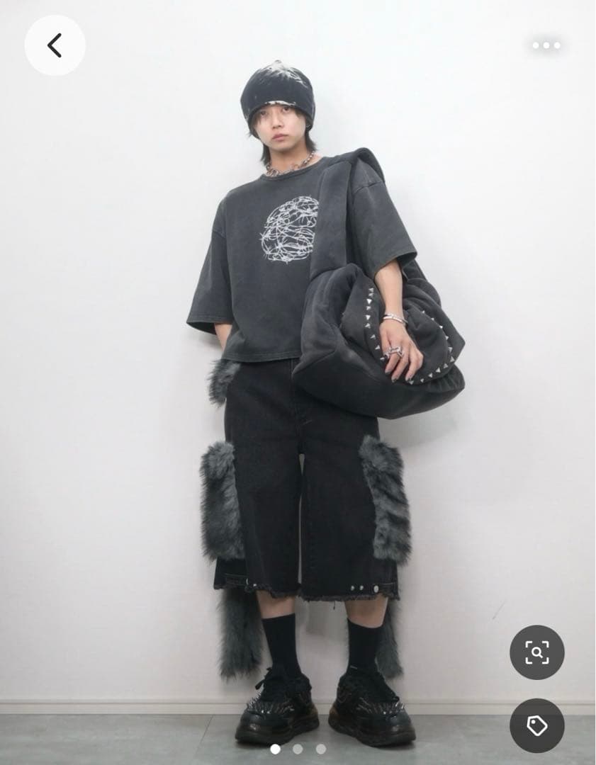 【GRANCY】ファーポケットデザインハーフデニムカーゴパンツブラック　L