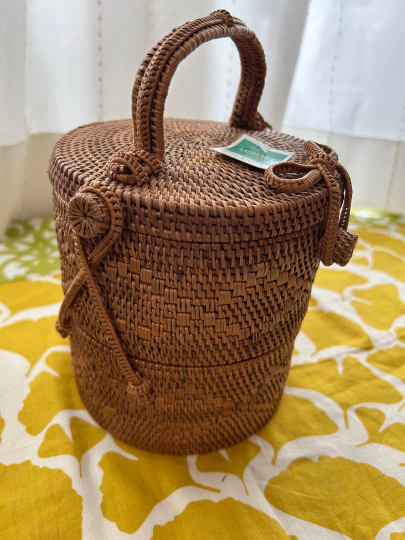 雑貨　アタ 編み2段ランチバスケット　2個セット裁縫道具　小物入れ バリ