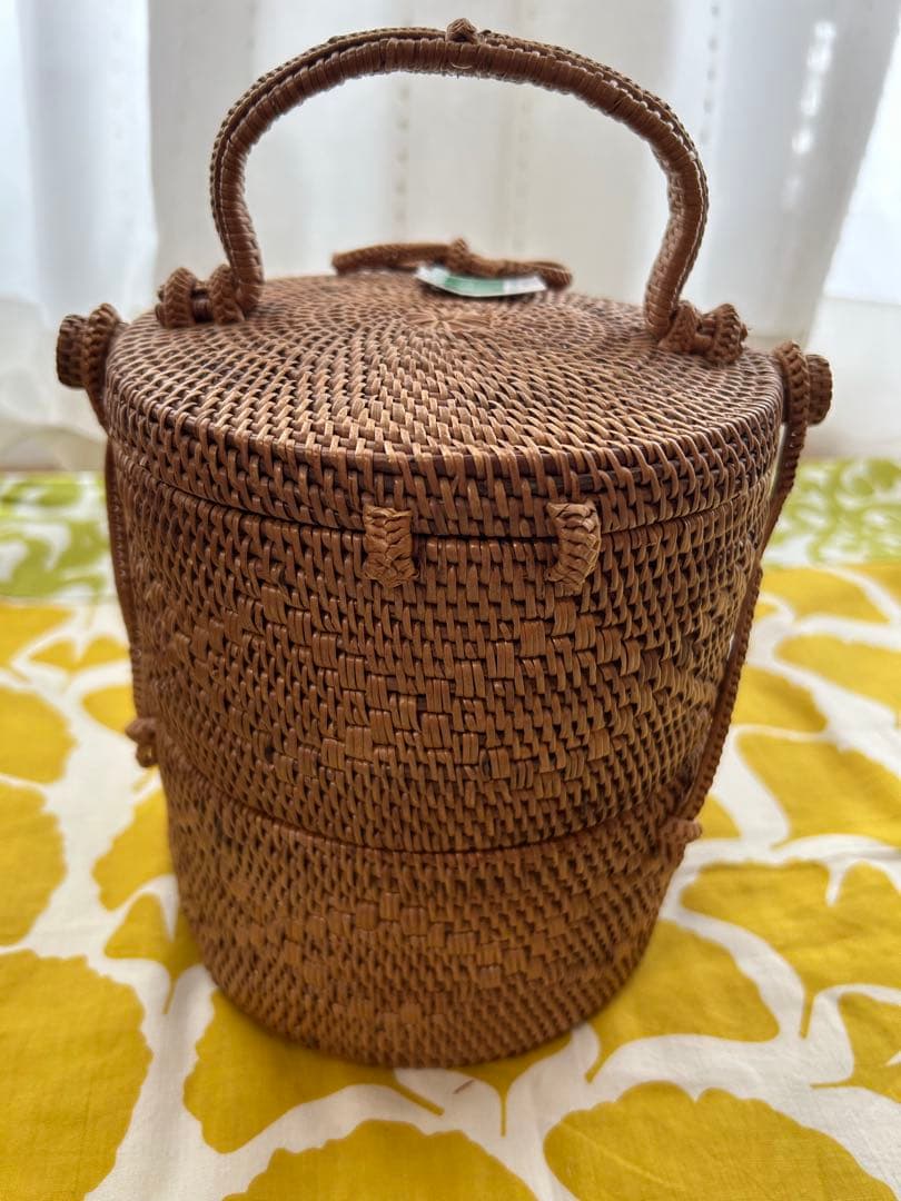 雑貨　アタ 編み2段ランチバスケット　2個セット裁縫道具　小物入れ バリ