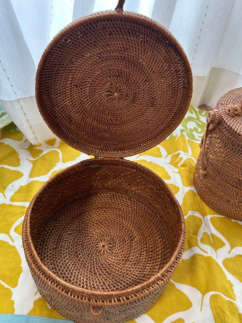 雑貨　アタ 編み2段ランチバスケット　2個セット裁縫道具　小物入れ バリ