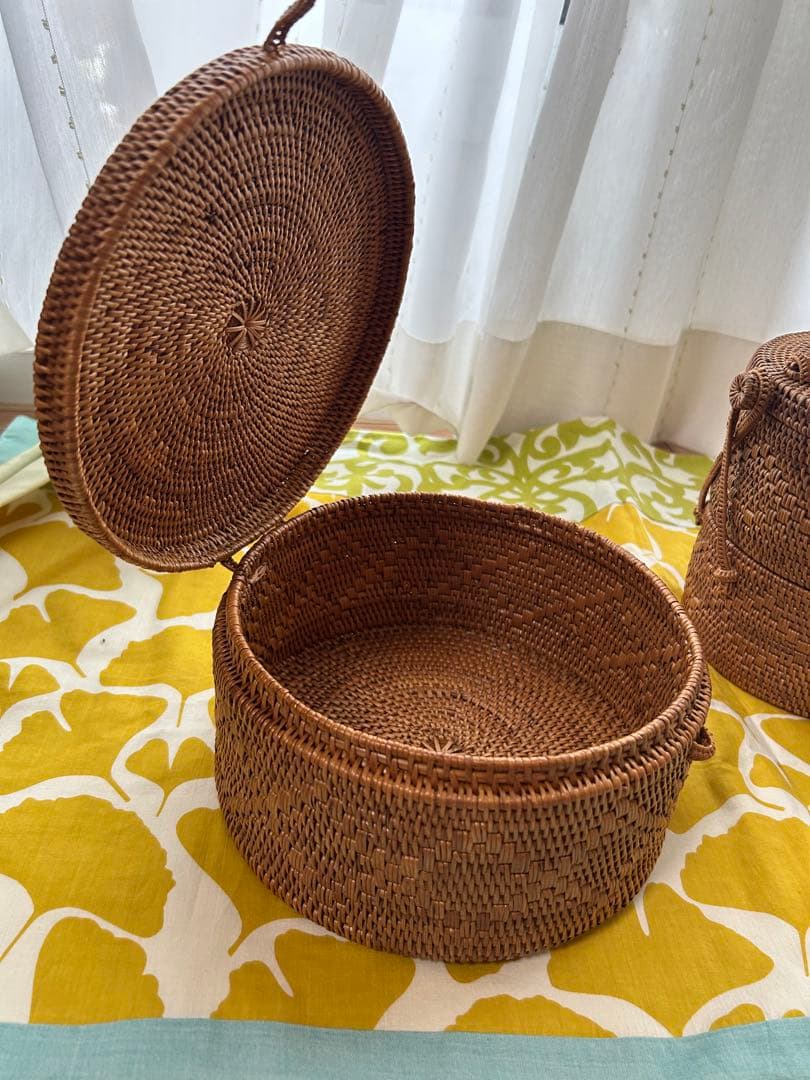 雑貨　アタ 編み2段ランチバスケット　2個セット裁縫道具　小物入れ バリ