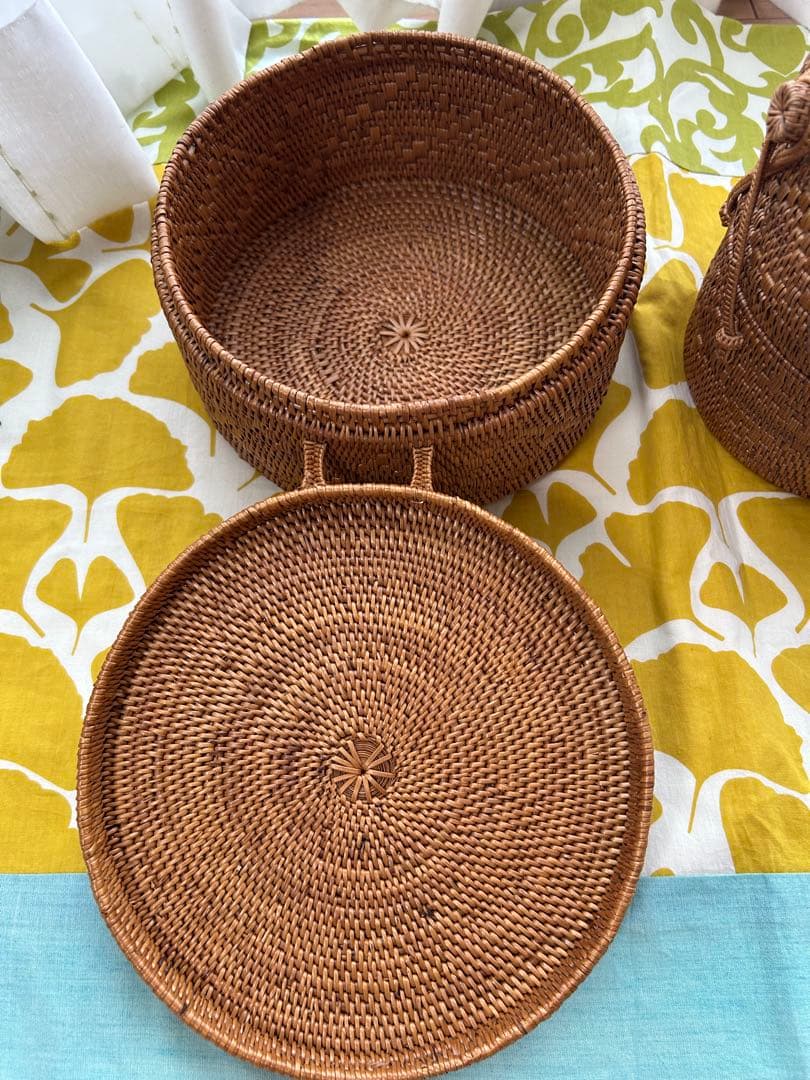 雑貨　アタ 編み2段ランチバスケット　2個セット裁縫道具　小物入れ バリ