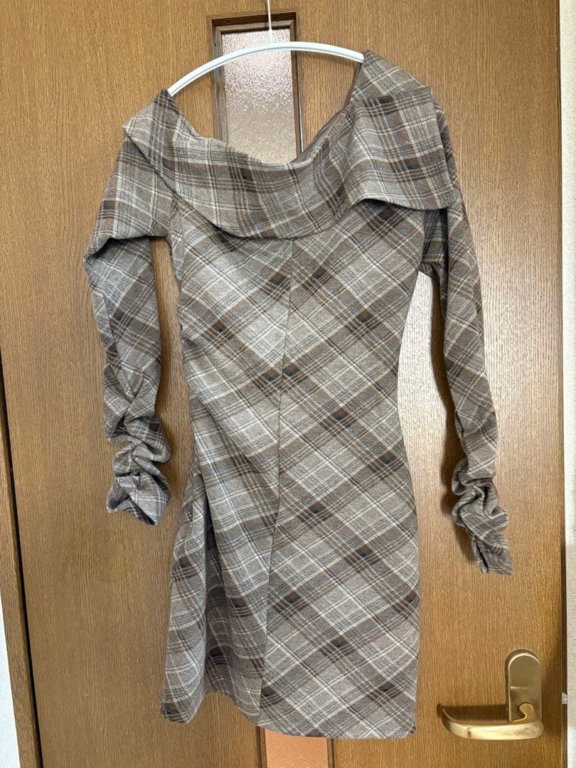 yilon ONE-SHOULDER CHECK MINI OP ミニワンピース