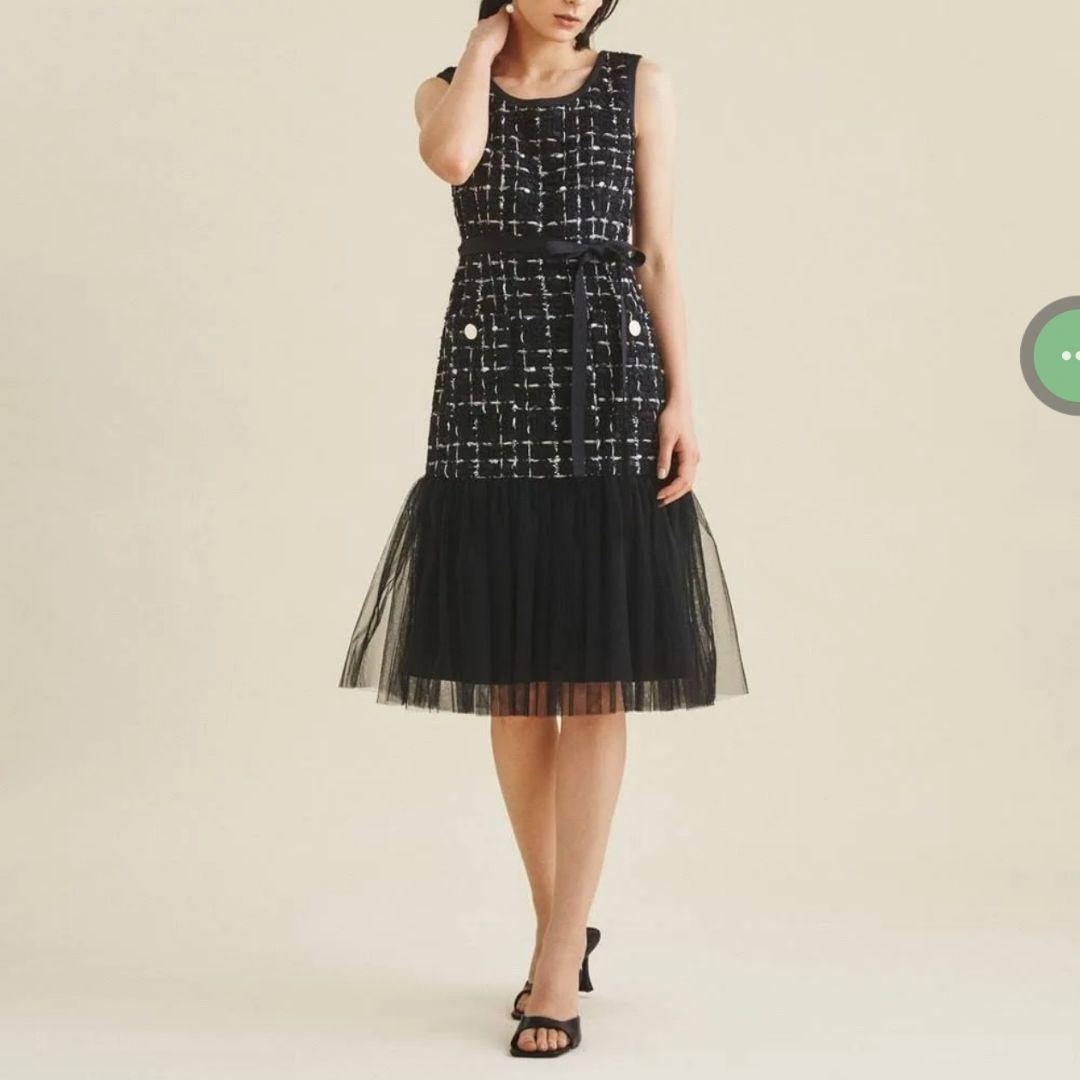 高級 ジュールトゥルニエ グレースクラス ラメツイードチェックワンピース