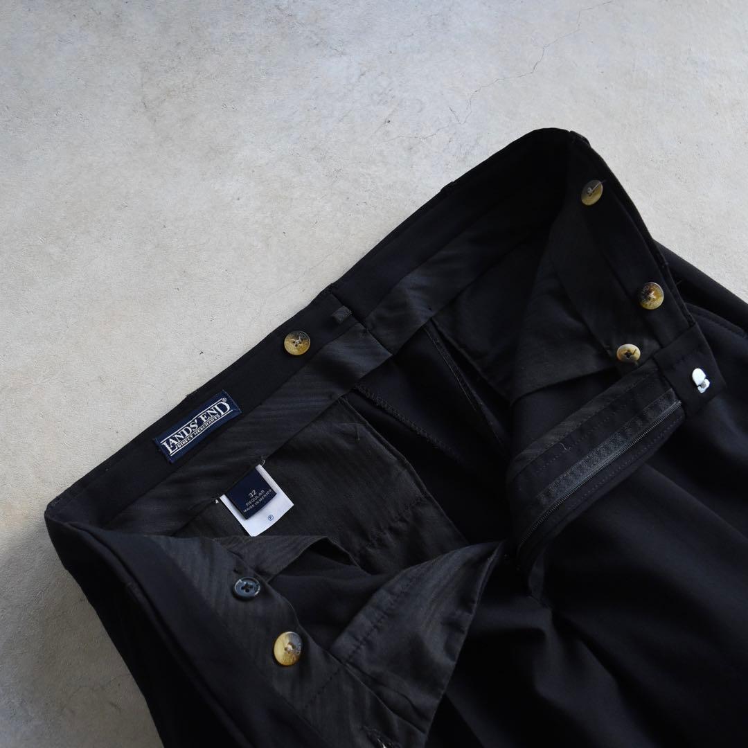 90s ランズエンド ウール ツータックスラックス ダークネイビーW32L29