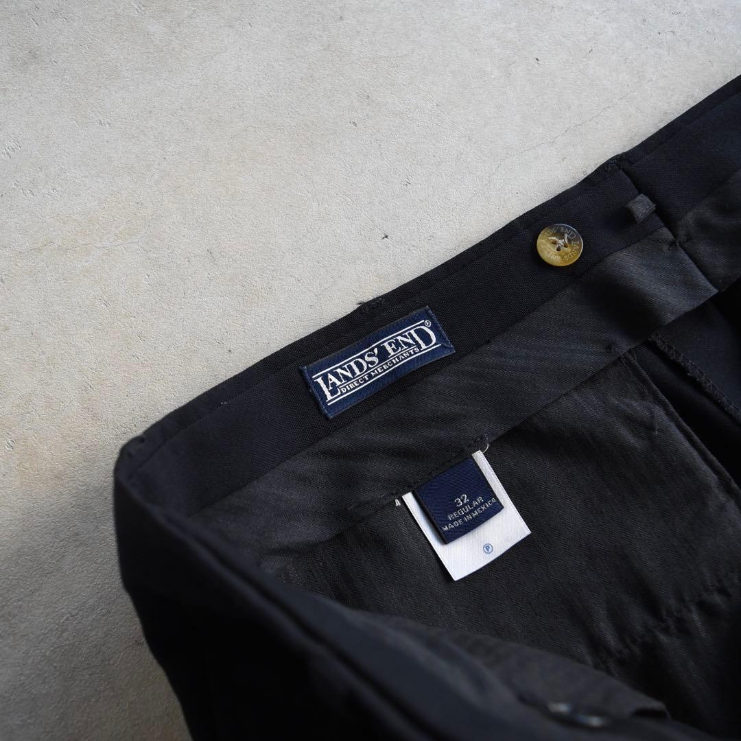 90s ランズエンド ウール ツータックスラックス ダークネイビーW32L29