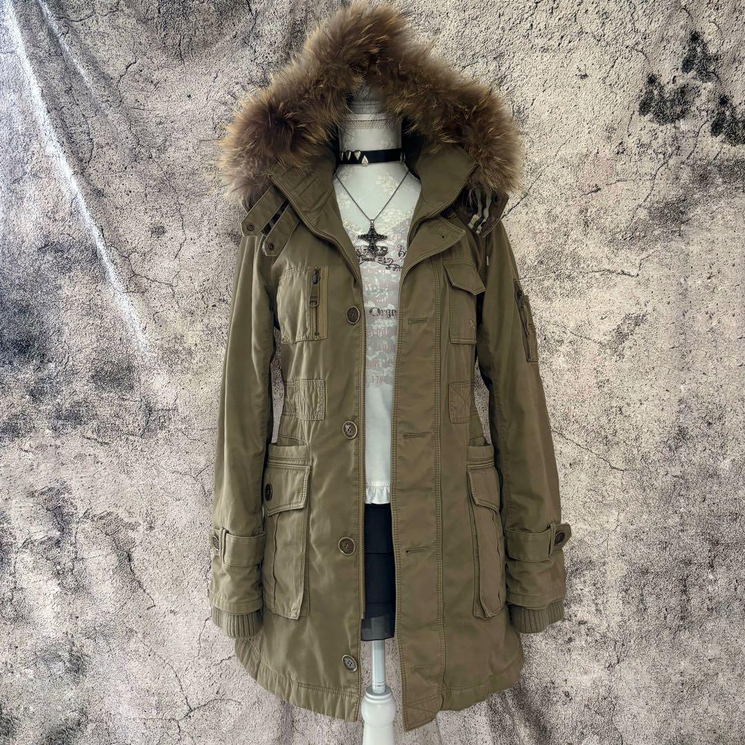 y2k バーバリーブルーレーベル　リアルファー　中綿　ミリタリージャケット