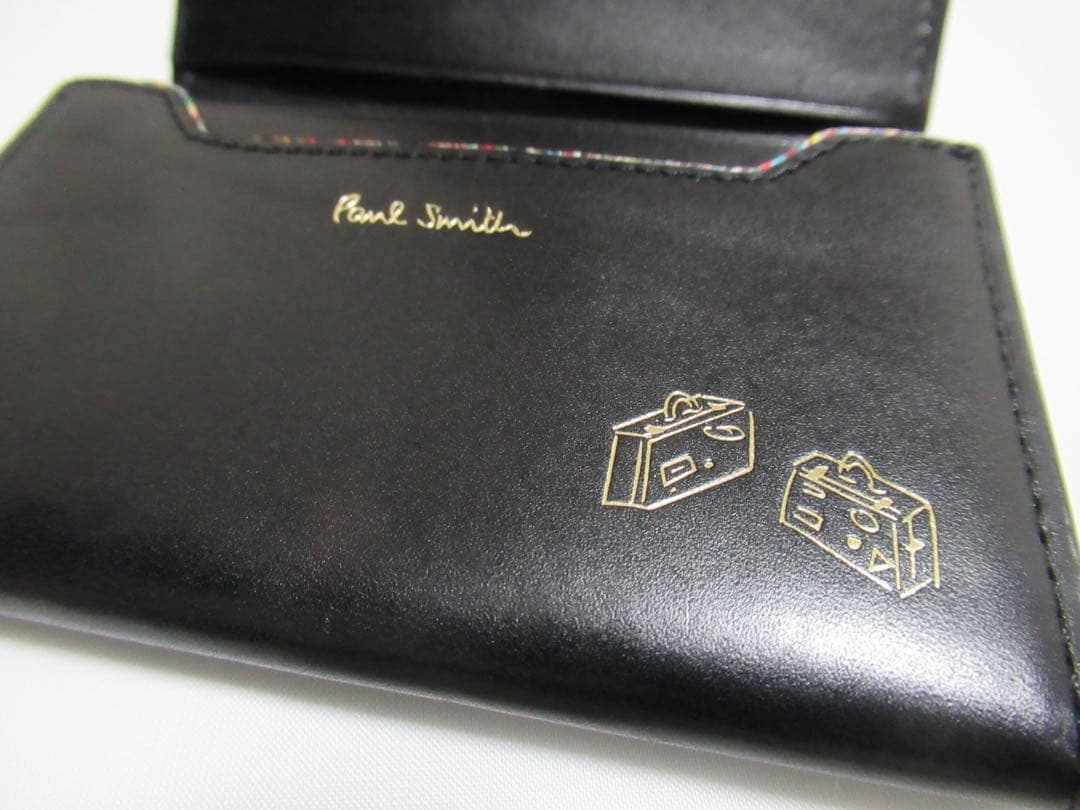 ポールスミス 新品訳あり！マルチストライプトリム牛革名刺入れ カードケース 黒