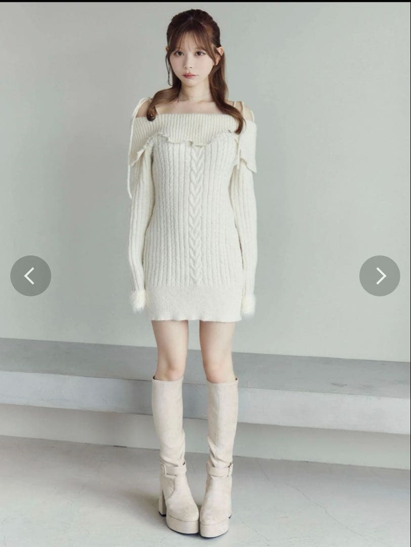 eatme ヘムシャギーオフショルニットワンピース