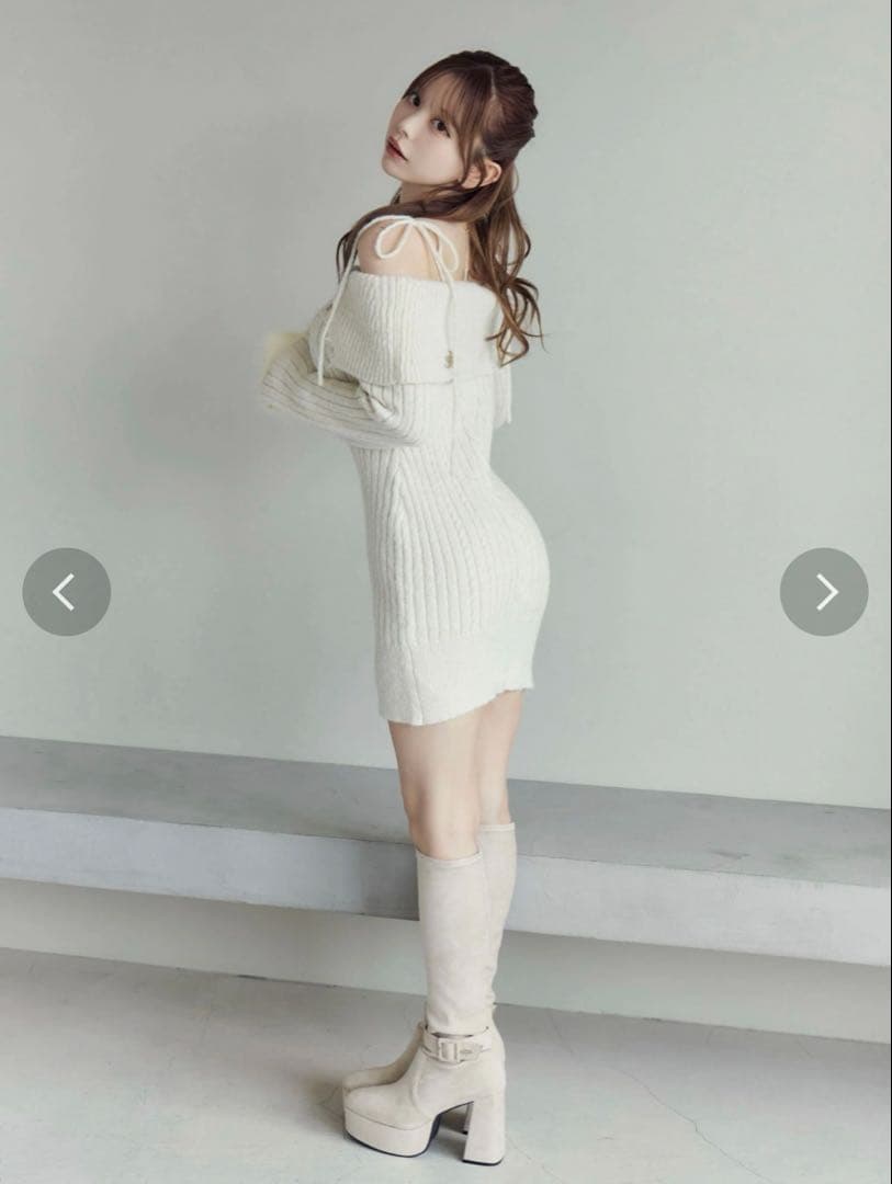 eatme ヘムシャギーオフショルニットワンピース