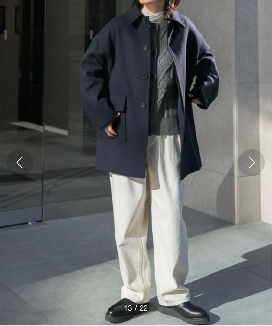 FORK&SPOON　バルカラーミドルコート　ネイビー