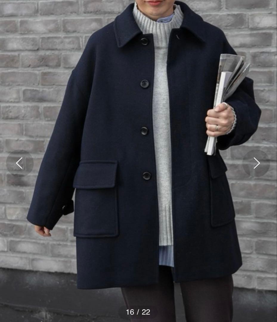 FORK&SPOON　バルカラーミドルコート　ネイビー