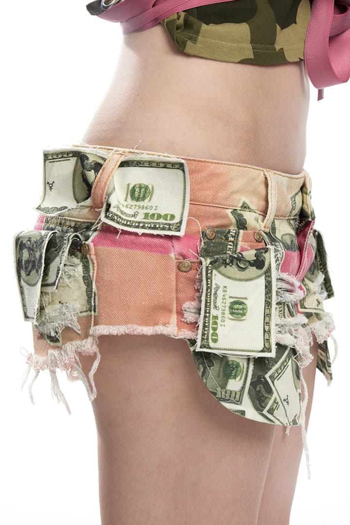 Fruitanari2025 お金プリントデニムショートパンツ