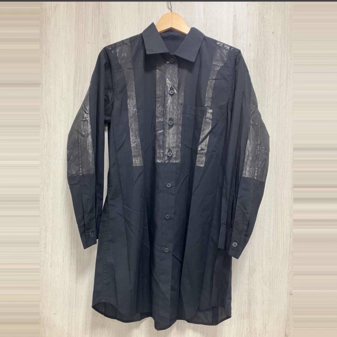 ミーイッセイミヤケ ブラウスシャツ 箔押し プリーツ ブラック サイズF