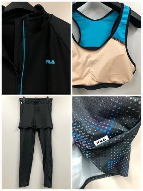 新品☆LL♪黒系ブルー系♪FILA水着4点セット♪長袖レギンス☆g500
