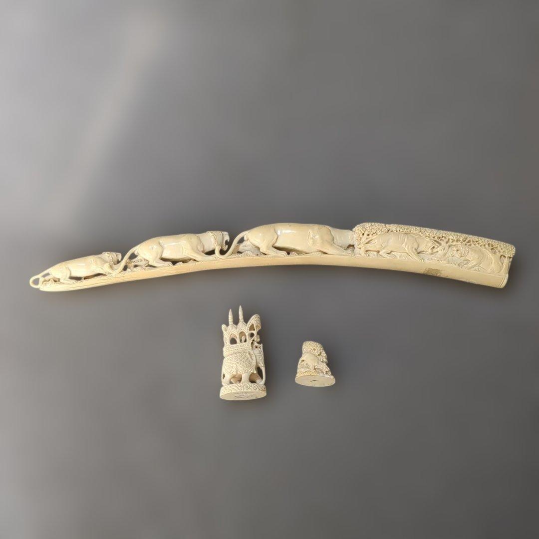象牙風 虎 象 置物セット