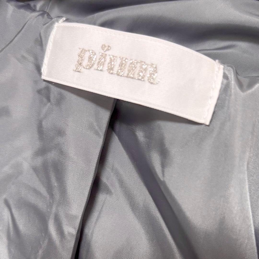 pium ピウム ファーリボンヨークフリルショートコート グレー