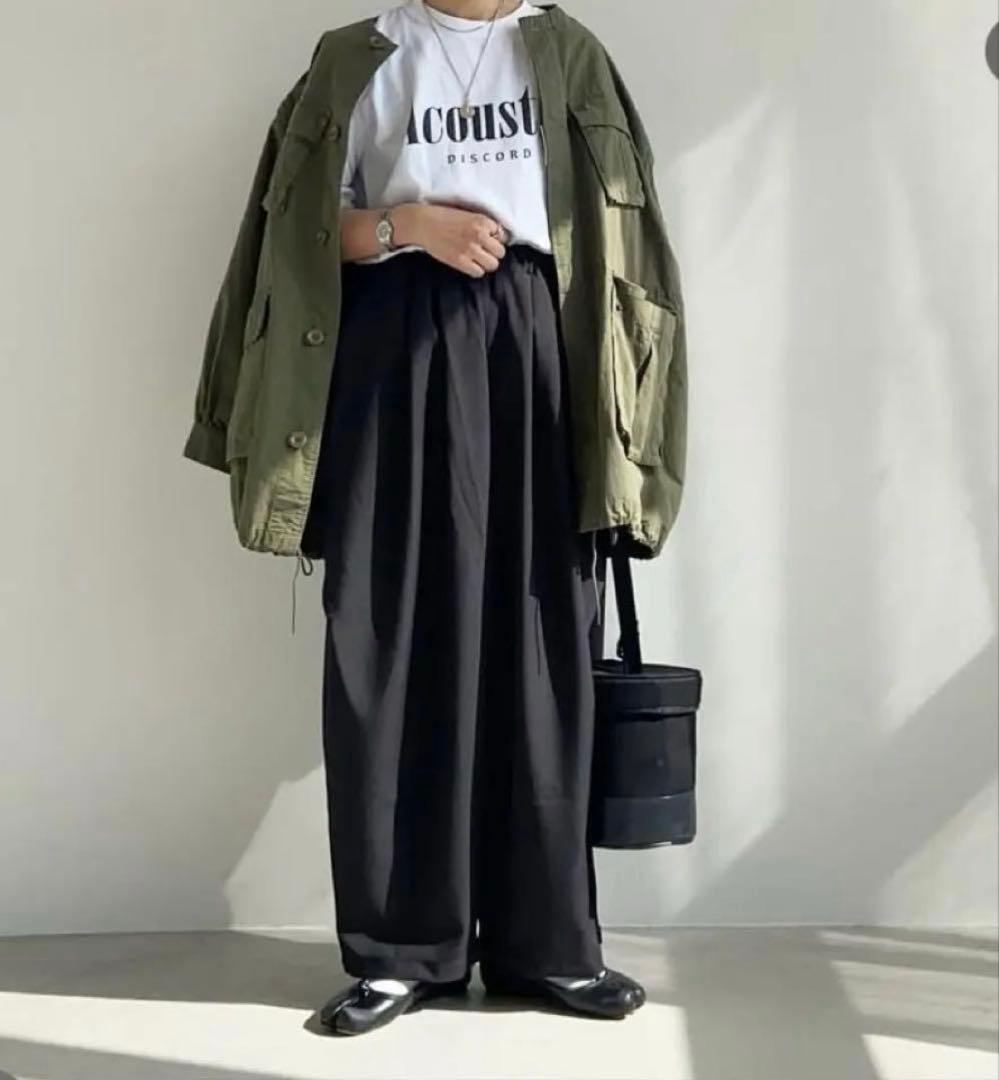 美品mizuiro ind ワイドカーゴパンツ イージー ミズイロインドブラック