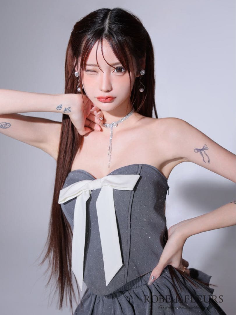 極美品 ROBE de FLEURS ドレス キャバ ミニ リボン 完売品