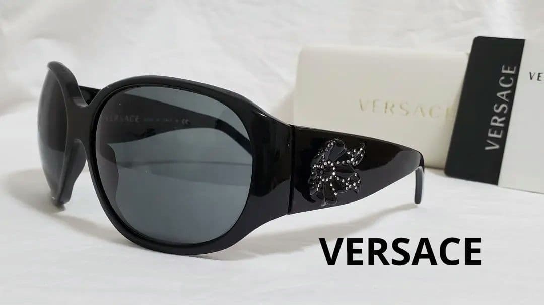 正規レア ヴェルサーチ ローズ ビジュー フラワーアートサングラス黒 花 付属有