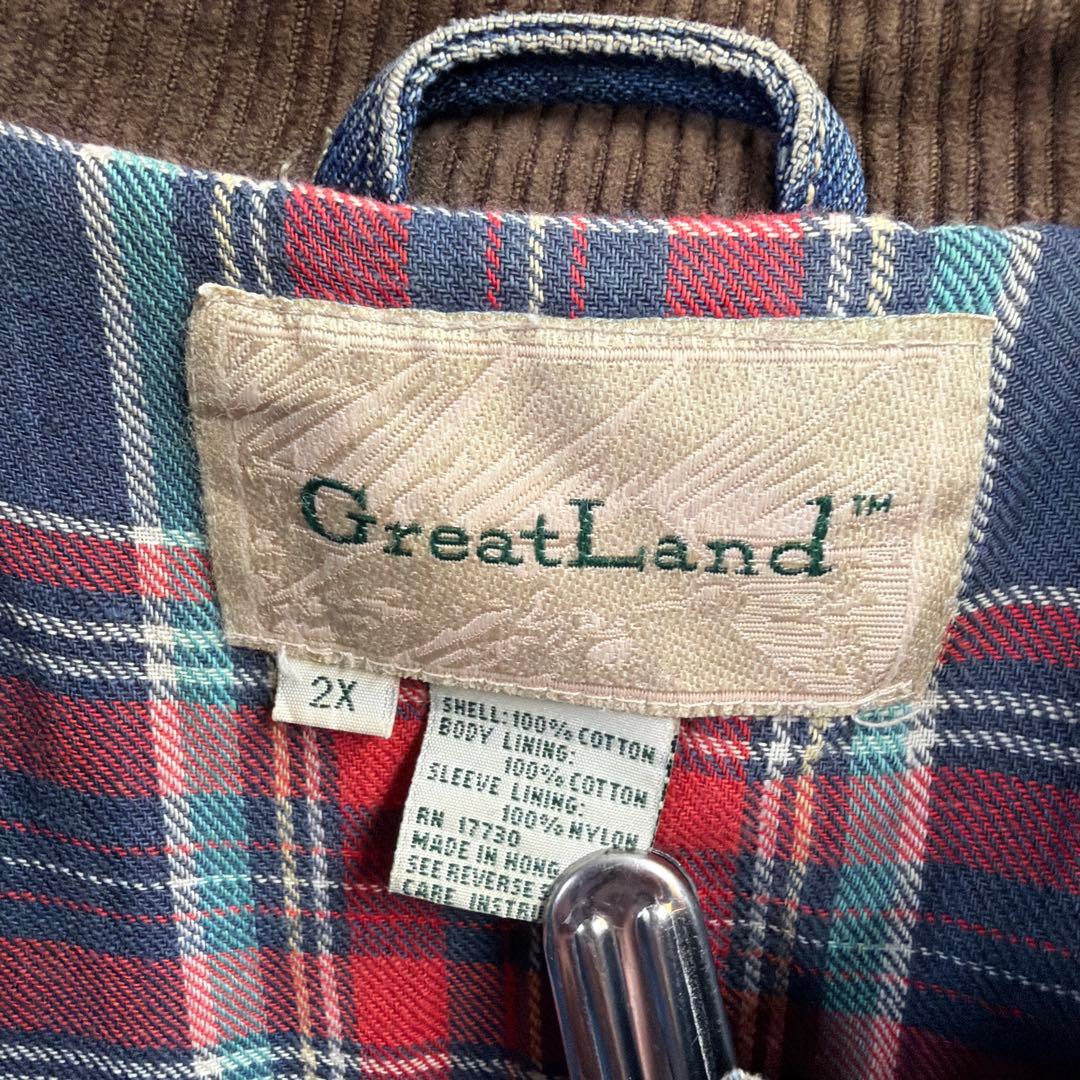グレートランド デニムカバーオール 2XL コーデュロイ襟 チェック裏地