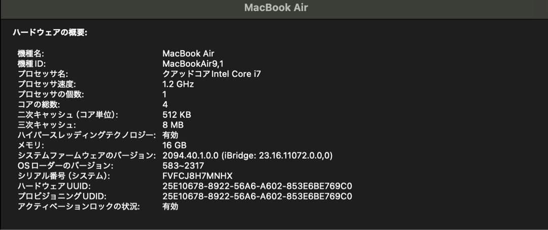MacBook本体 MacBook Air 13' 16GB SSD256 Core i7