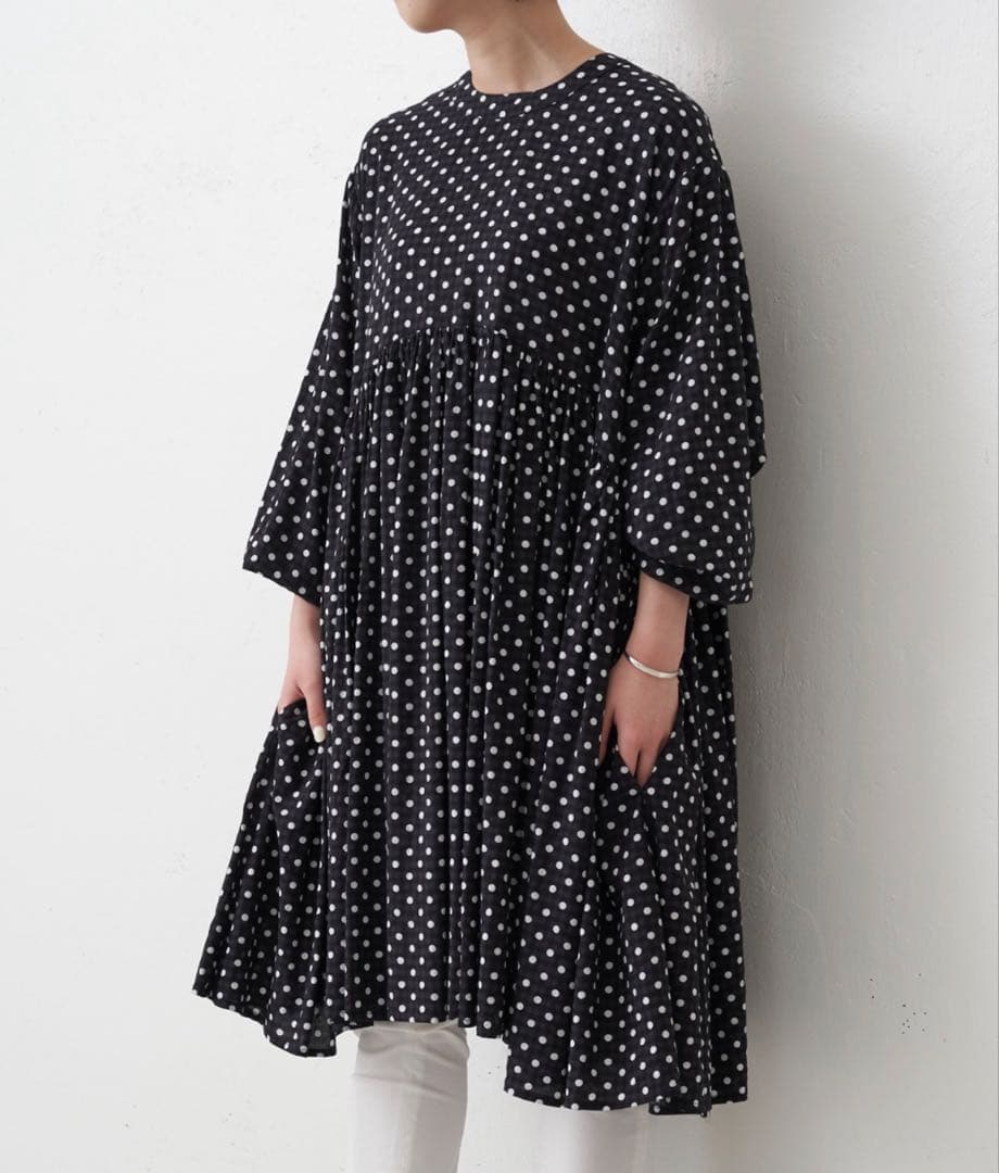 【美品】BEARDSLEY✴︎ドットギャザーチュニック　フレアワンピース
