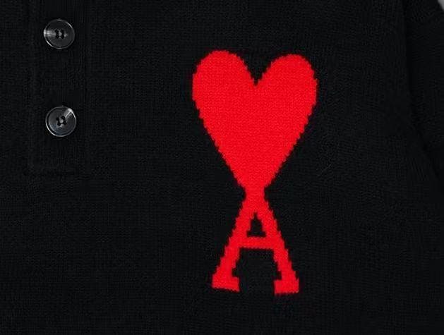 ♡AMI PARIS♡ ブラック ニットポロシャツ ハート刺繍 男女兼用