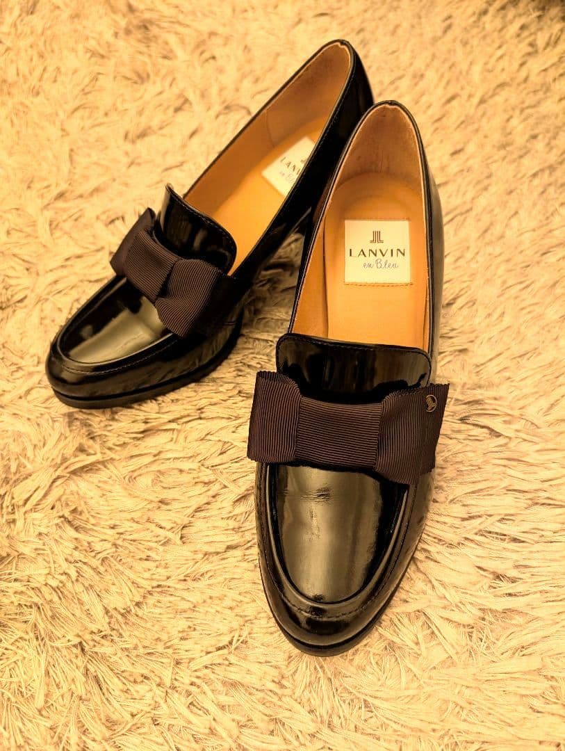 なつなっつ ランバンオンブルー リボン付ブラックローファー